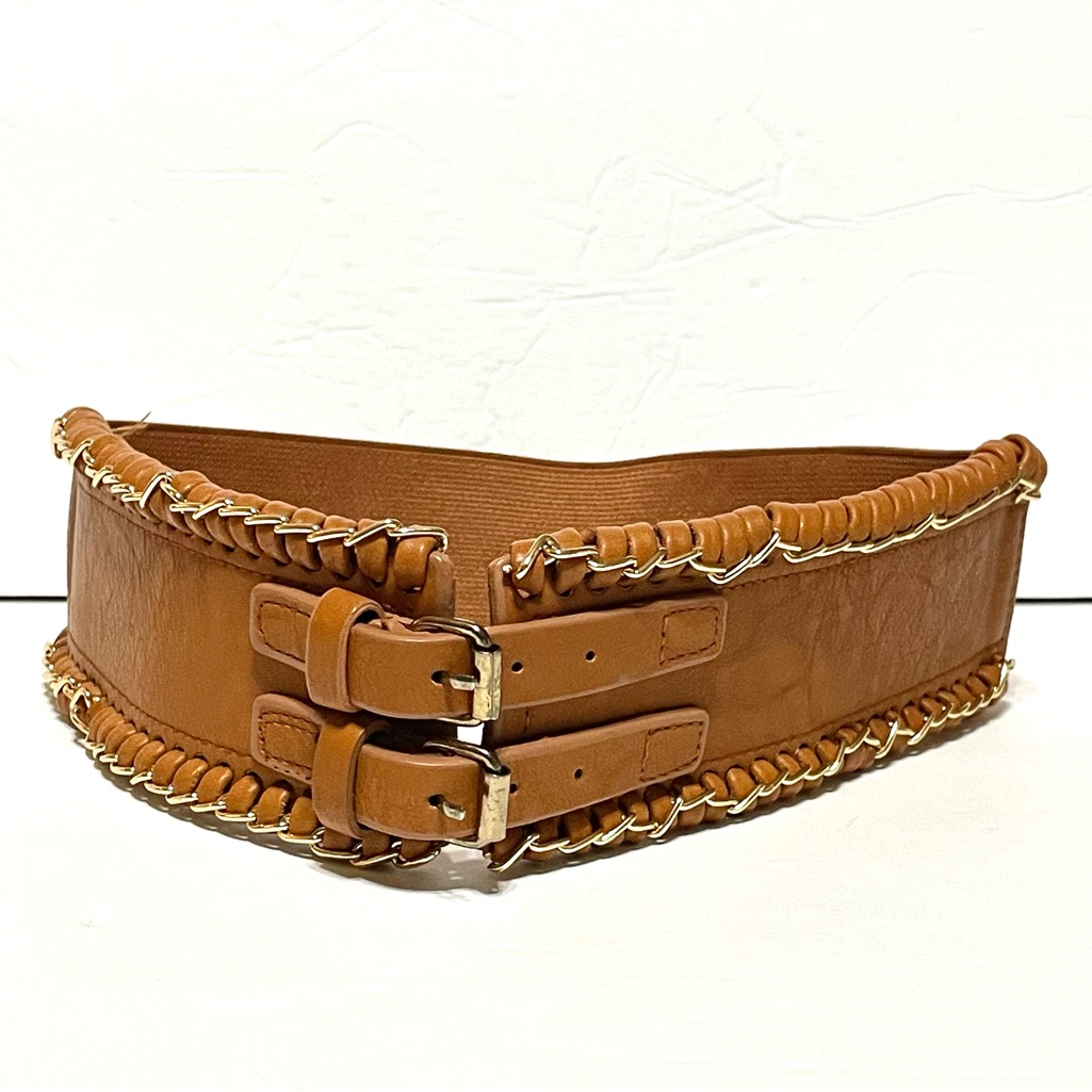 Camel Brown/Tan Faux Leather Stretchy Waist Belt